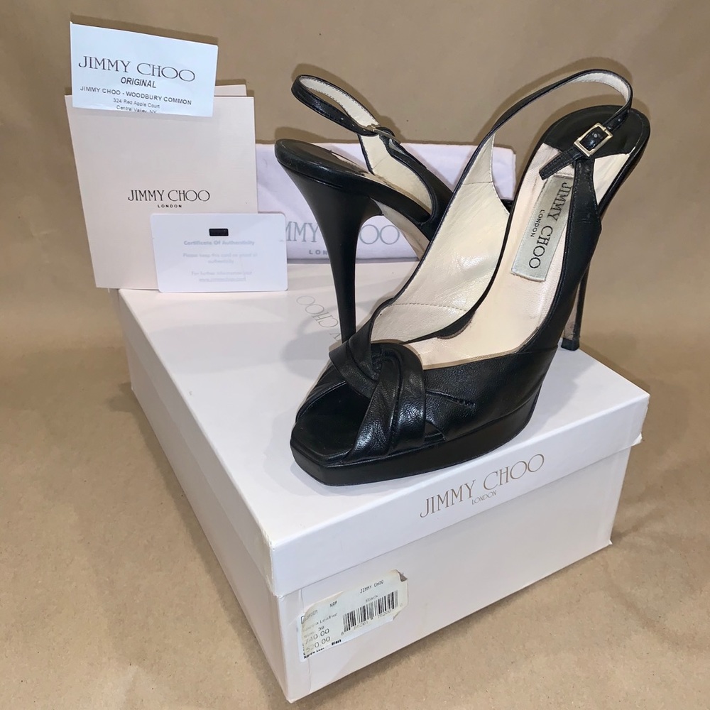Jimmy Choo Black Peep Toe W/ Box, Dust Bag + Certs